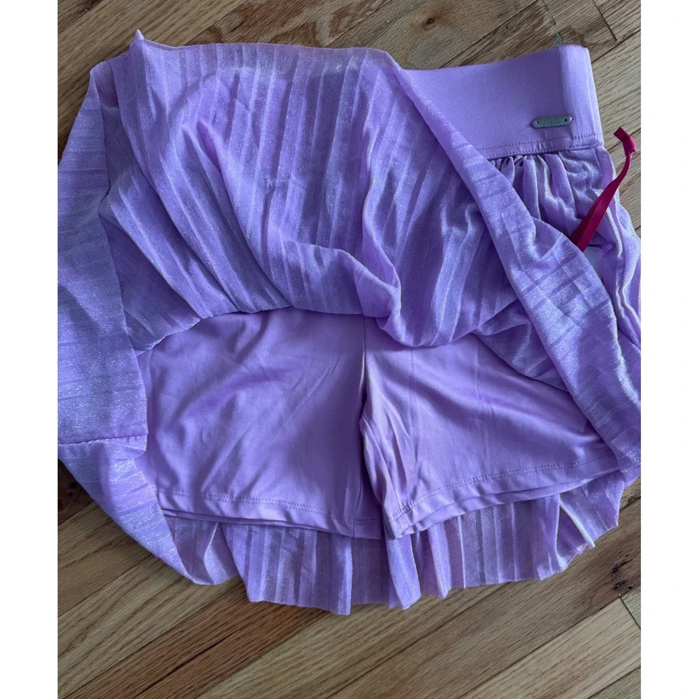 Justice Active Pleated Skirt Girls Large 12/14 Purple Metallic Skort New